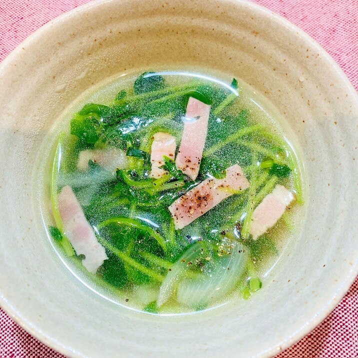 ♦️豆苗とベーコンの中華スープ